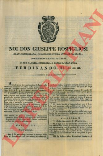 - - Proclamazione di legge dell'Ordine con il quale si deferisce la successione intestata e del diritto alla legittima nelle femmine discendenti e alla dote nelle femmine trasversali escluse in concorso dei maschi.