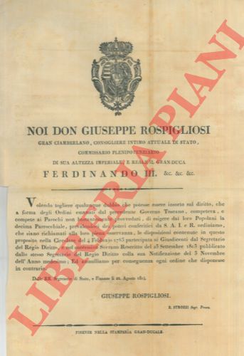 - - Ripristino da parte dei parroci di esigere dai parrocchiani la Decima Parrocchiale.