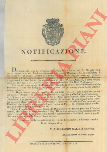 - - Invito a tutti i debitori dell'Amministrazione del cessato Demanio di Toscana di effettuare i pagamenti arretrati.