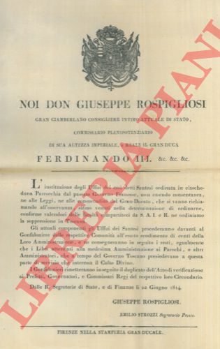 - - Soppressione degli Uffizi Santesi in ogni Parocchia creati dal Governo Francese.