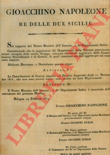 - - Abolizione delle Contribuzioni di Guerra Imposte dal Decreto Imperiale di Novembre.