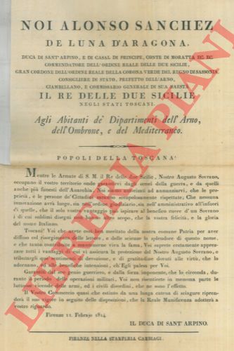 - - Avviso di tutela per gli abitanti dei Dipartimenti dell'Arno, del Mediterraneo e dell'Ombrone.