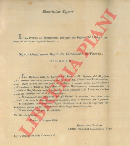 - - Necessit di cambiare i titoli professionali all'interno del Dipartimento dell'Arno.