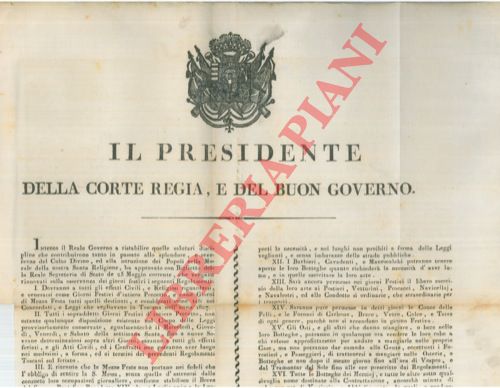 - - Regolamentarizzaione sull'osservanza dei giorni festivi per i diversi mestieri.