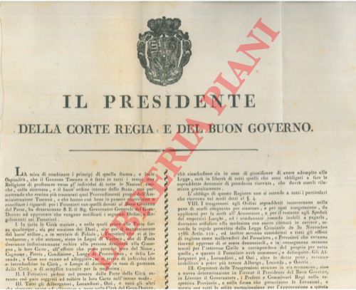 - - Regolamentarizzione sulla figura e sul comportamento del Forestiero.