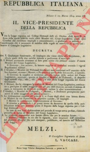 - - Decreto riguardante le procedure inerenti l'elezione dei membri del Corpo Legislativo che svolgono impieghi amministrativi, giudiziari o militari.