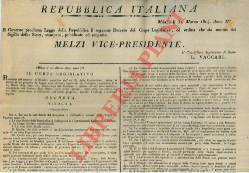 - - Decreto inerente al Progetto d Legge sulle Strade.