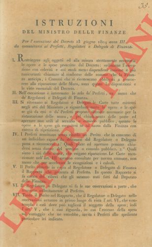 - - Istruzioni del Ministro delle Finanze.