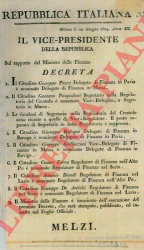 - - Nomine al'interno del Ministero delle Finanze.