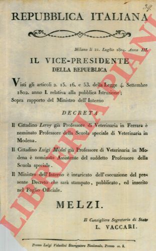 - - Nomine all'interno della Scuola Veterinaria di Modena.