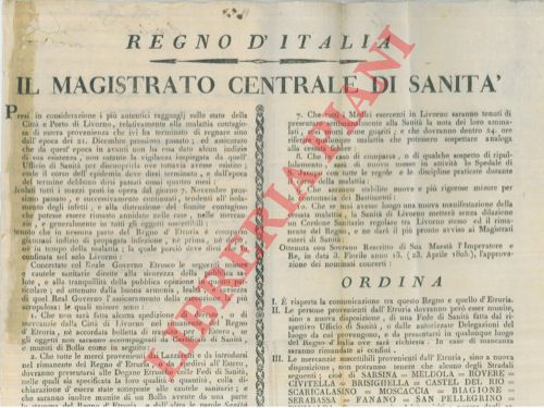 - - Gestione e Organizzazione dei territori per la salvaguardia dal morbo infetto che attanaglia Livorno (febbre gialla).