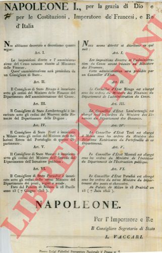 - - Decreto sull Riunione al Ministero delle Finanze dell'Amministrazione del Censo.