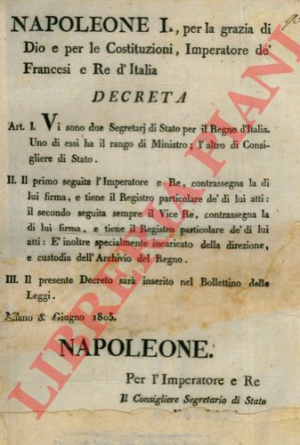 - - Decreto sulla Formazione di un Segretario di Stato.
