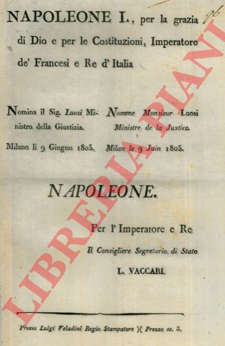 - - Nomina del Ministro della Giustizia.