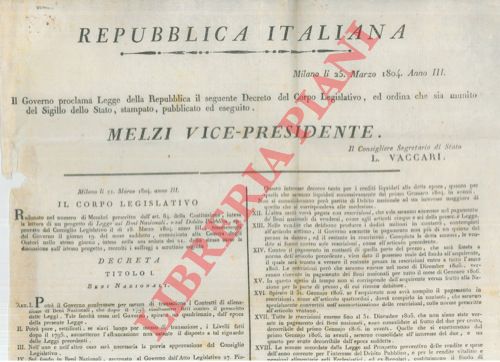 - - Decreto sul Progetto di Legge sui Beni Nazionali e il Debito Pubblico.
