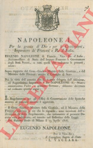 - - Approvazione del Regolamento per gli Uffici di Conservazione delle Ipoteche.