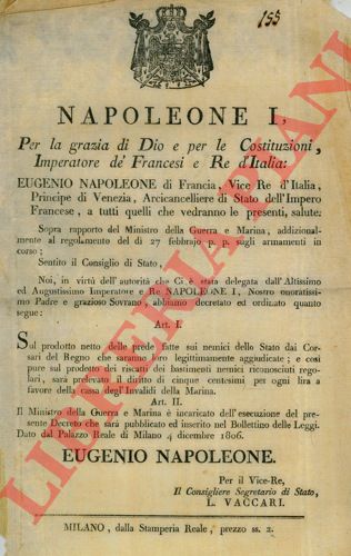 - - Regolamentarizzazione sulla Guerra Marina.