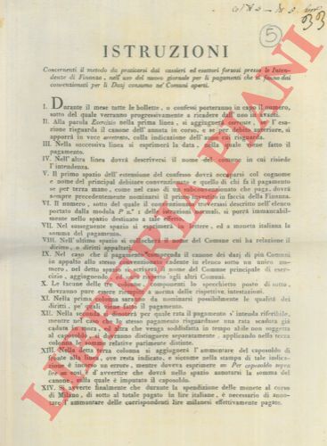 - - Istruzioni sul metodo da praticarsi dai cassieri ed esattori forzosi presso le Interdenze di Finanza nell'uso del nuovo giornale di Finanza.