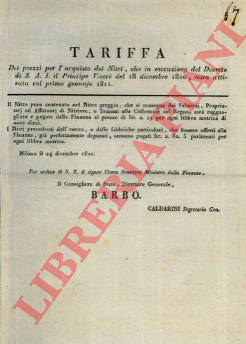- - Tariffa per l'acquisto dei Nitri.