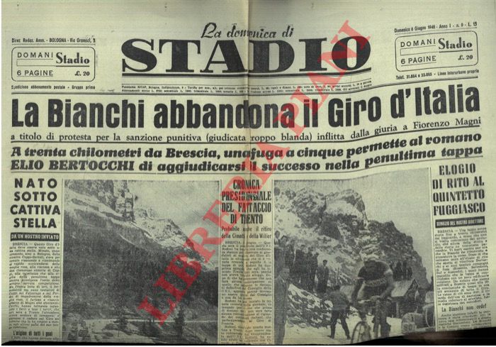 - - La Bianchi abbandona il giro d'Italia a titolo di protesta per la sanzione punitiva (giudicata troppo blanda) inflitta dalla giuria a Fiorenzo Magni.