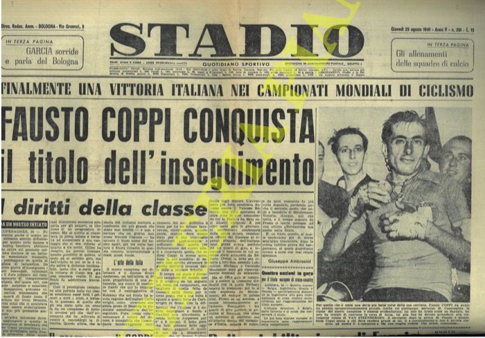 - - Finalmente una vittoria italiana nei campionati mondiaii di ciclismo. Fausto Coppi conquista il titolo dell'inseguimento.