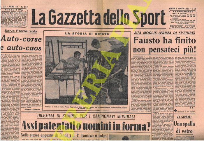 - - Caduta di Coppi in  pista a Perpignano.