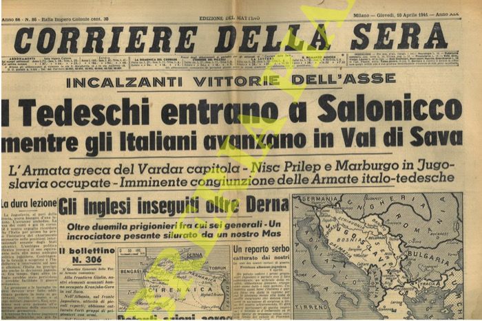 - - I Tedeschi entrano a Salonicco mentre gli italiani avanzano in Val di Sava.