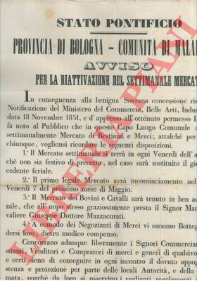 - - Avviso per la riattivazione del settimanale mercato. Comunit di Malalbergo. Ogni venerd