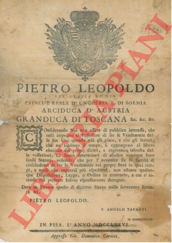 - - Tutti sono liberi di fare le vendemmie nei tempi e nei modi che ciascuno reputer pi espedienti, non ostante qualunque Disposizione, Legge o Ordine in contrario.