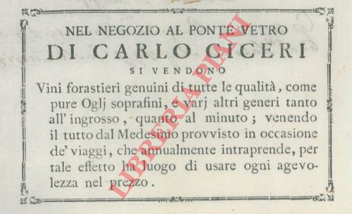 - - Nel negozio al Ponte Vet(e)ro di Carlo Ciceri si vendono vini forastieri ...