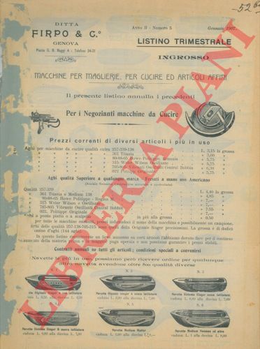 Firpo & C. Genova - - Macchine per maglierie, per cucire ed articoli affini. Listino trimestrale. Ingrosso.