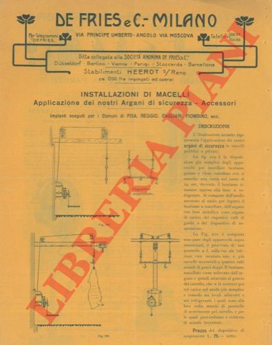De Fries & C. Milano - - Installazione di macelli. Argani di sicurezza, paranchi, ecc.