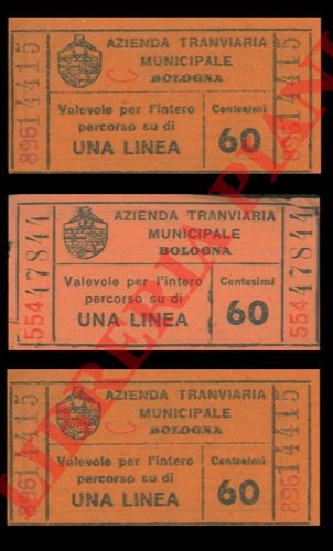 Azienda Tranviaria Municipale di Bologna - - Biglietti del tram. Bologna. Cent. 60.