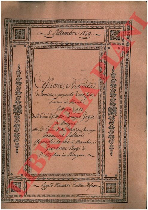 Gozzi - Saltari - Toschi - Poggi - Vendita di una casa posta nel Comune di Minerbio in adiacenza alla Via detta del Canaletto