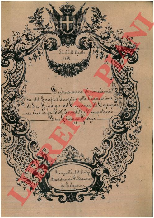 Comune di Capugnano - Giorgi - Dichiarazione di benefizio in dote composto da due terreni detti Lamme e Spadola siti a Porretta