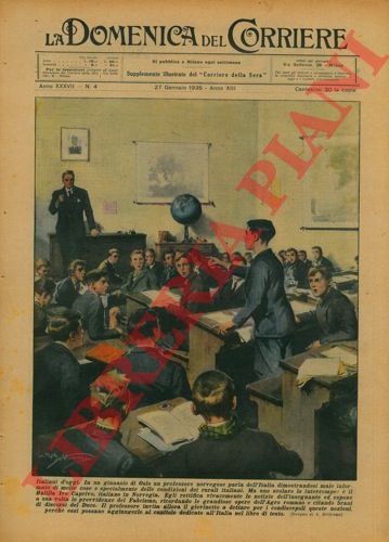 BELTRAME A. - - In un ginnasio di Oslo un balilla scolaro corregge il professore che dava notizie errate dell'Italia e ricorda le grandiose opere del Fascismo nell'Agro Romano, ...