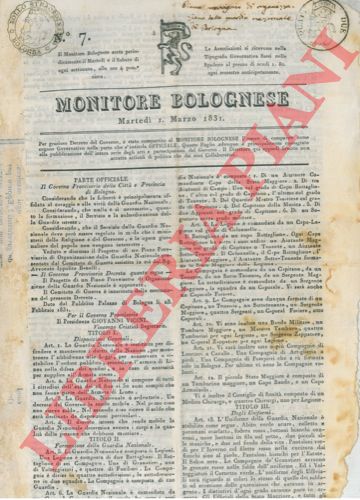 - - Monitore bolognese. (Sul Governo Provvisorio della Citt e Provincia).