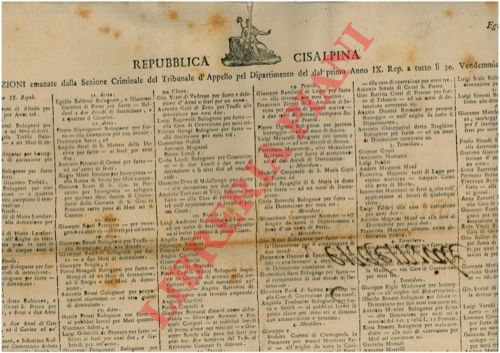 - - Sentenze del Tribunale d'Appello (con nomi, luoghi di residenza, delitti e pene comminate.