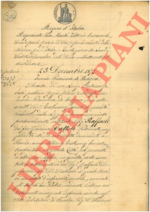 De Giovanni - Lega - Vendita di una possessione detta Maglio, un podere detto Botta o Bottacce situati nel Comune di Mordano, Provincia di Bologna, un appezzamento di terra nel fondo Botte situato nel Comune di Massa Lombarda, Provincia di Ravenna