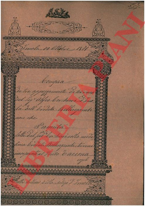 Cerchiari - Bellingambi - Compra di tre perimetri di terreno facenti parti del Fondo detto Narretta posti nella Parrocchia di Ghiandolino, Comune di Imola