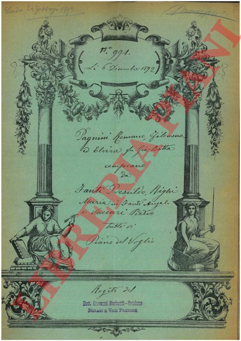 Pagnini - Fanti - Compra di un appezzamenti di terreno detti Moricci di Sopra, Brana, Ronco Prete e Roncalbino Maggiore a Pian del Voglio