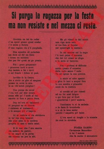 PIAZZA Marino - - Si purga la ragazza per la festa ma non resiste e nel mezzo ci resta. (in dialetto bolognese).
