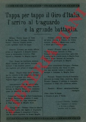 PIAZZA Marino - - Tappa per tappa il Giro d'Italia l'arrivo al traguardo e la grande battaglia.