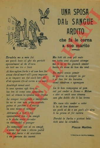 PIAZZA Mar(t)ino - - Una sposa dal sangue ardito che fa le corna a suo marito. (in dialetto bolognese).