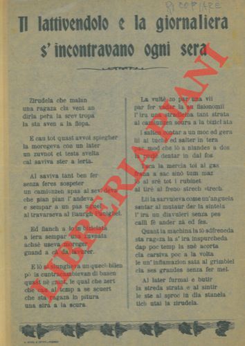 (PIAZZA Marino) - - Il lattivendolo e la giornaliera s'incontravano ogni sera. (in dialetto bolognese).