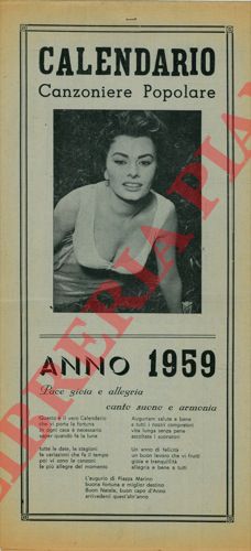PIAZZA Marino - - Calendario Canzoniere 1959. Pace gioia e allegria canto suono e armonia.