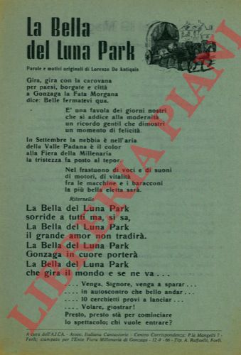 DE ANTIQUIS Lorenzo - - La Bella del Luna Park = La corsa del 19 maggio