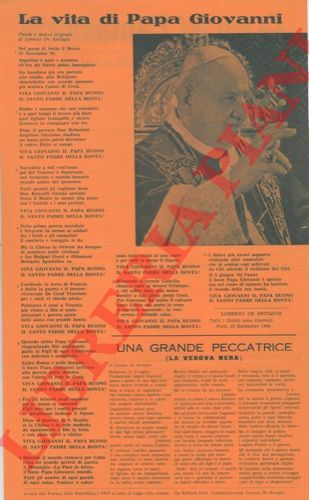 DE ANTIQUIS Lorenzo - - La vita di Papa Giovanni = La voce del cantastorie. Novembre 1967.