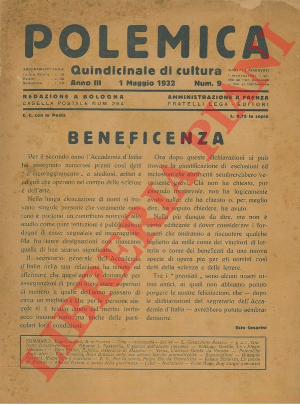 (Cesarini Ezio) - - Polemica. Quindicinale di cultura.