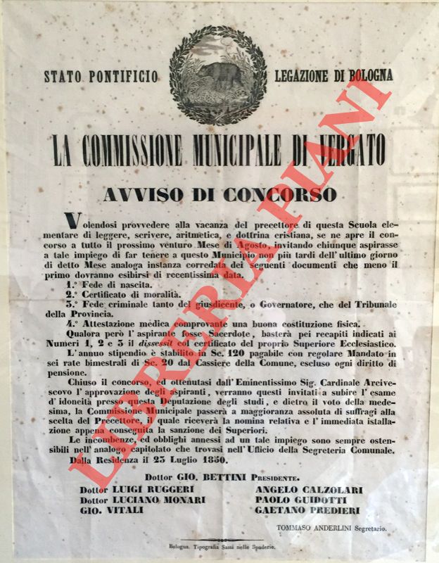 - - Precettore per la Scuola comunale.
